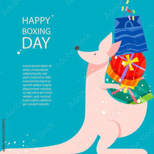 Cute kangaro and gifts in boxes. Happy Boxing Day concept in flat style