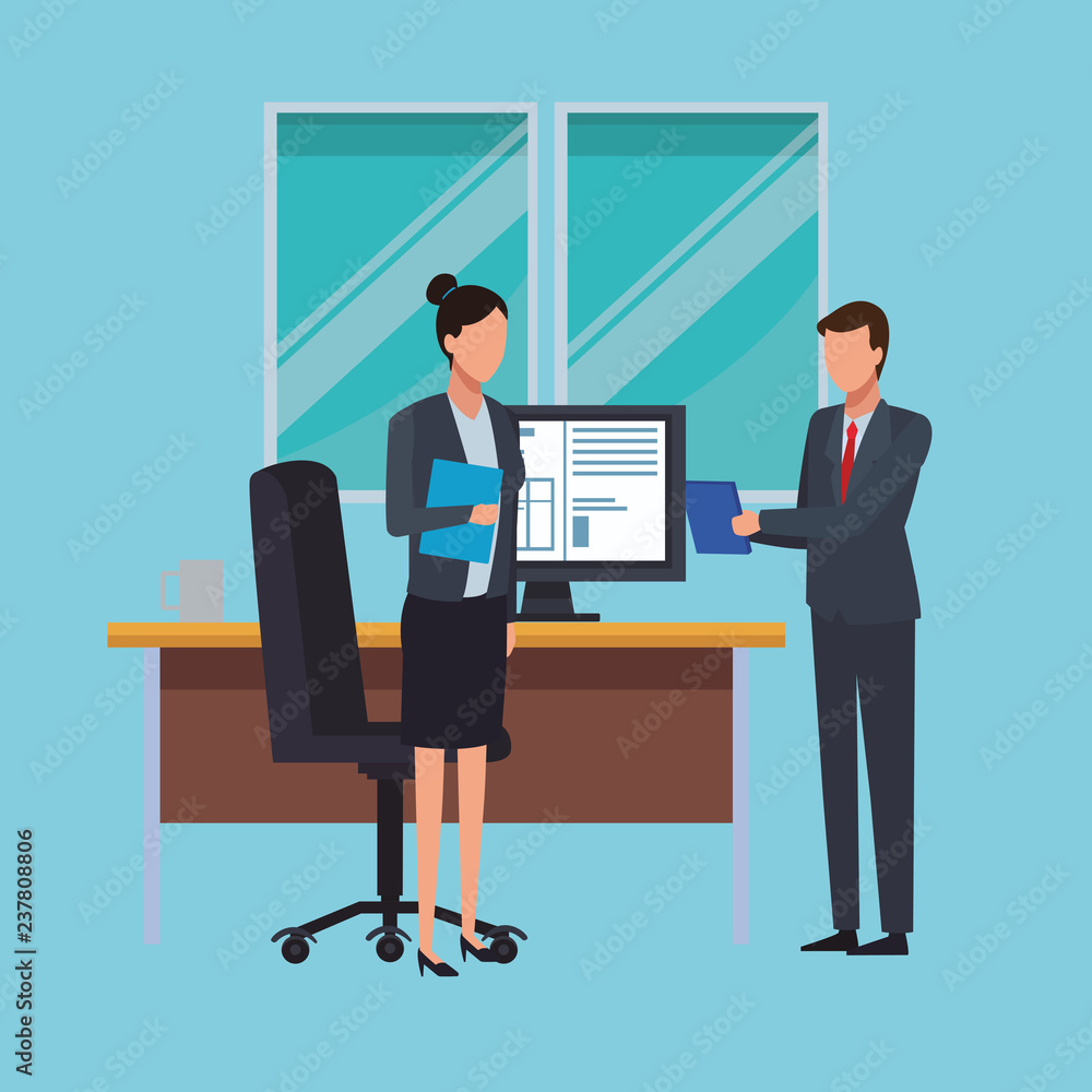 Business people and office elements Business people and office elements