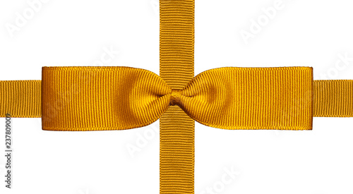 A gold ribbon and bow for a gift isolated on a white background