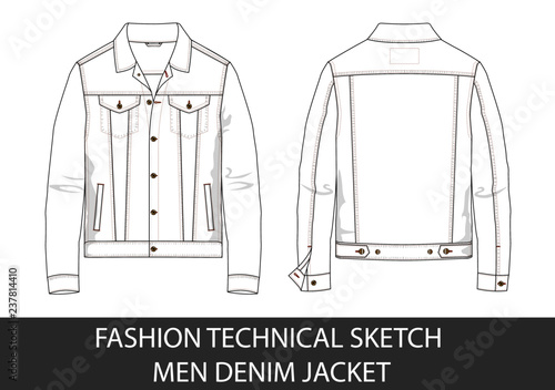 Fashion technical sketch men demin jacket in vector graphic