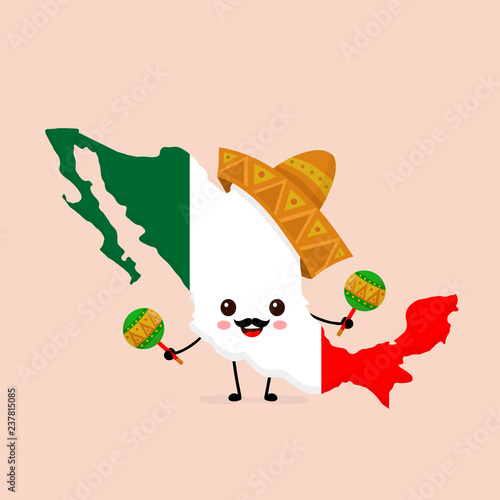 Cute funny smiling happy Mexico map 