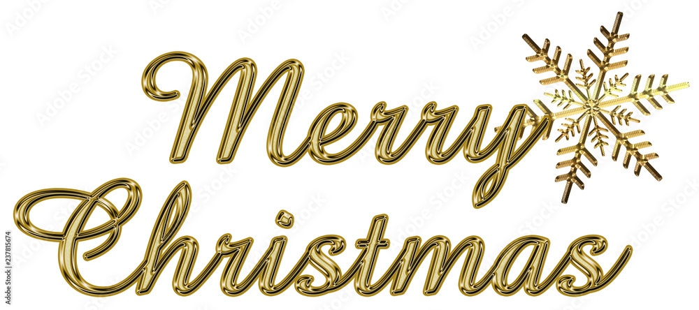 金のメタリックの質感の雪の結晶とメリークリスマスのロゴ Merry Christmas Logo Stock イラスト Adobe Stock