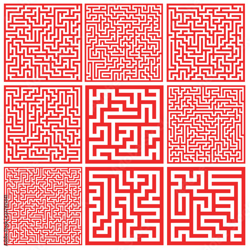 Set of colorful mazes/ Good for logo or icon, Vector background illustration.