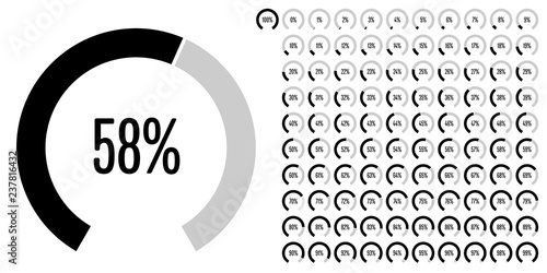 Set of circular sector percentage diagrams (meters) from 0 to 100 ready-to-use for web design, user interface (UI) or infographic - indicator with black