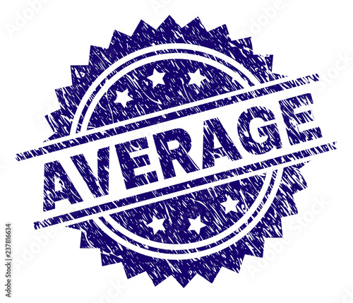 AVERAGE stamp seal watermark with distress style. Blue vector rubber print of AVERAGE label with unclean texture.