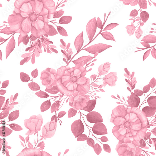 Fototapeta Naklejka Na Ścianę i Meble -  seamless watercolor background mix colorful floral flower and leaves with line art used for background texture, wrapping paper, textile or wallpaper design