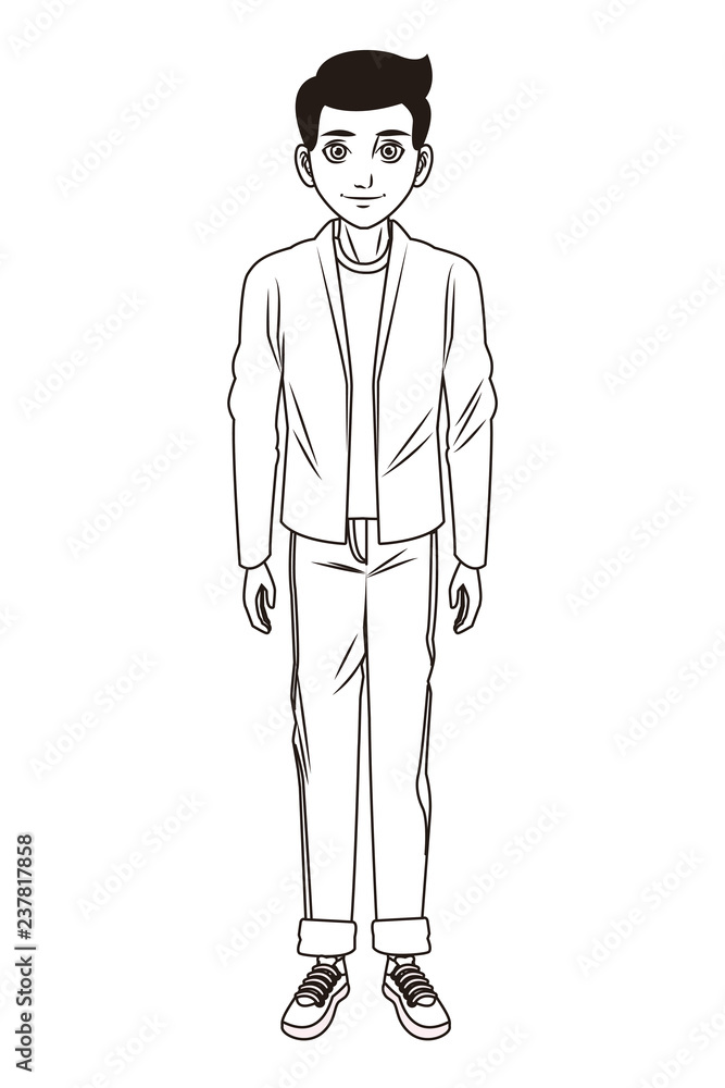 young man body cartoon in black and white Stock Vektorgrafik Adobe Stock