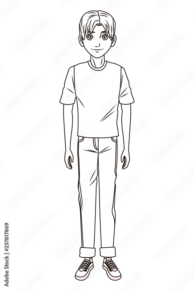 young man body cartoon in black and white Stock Vector | Adobe Stock