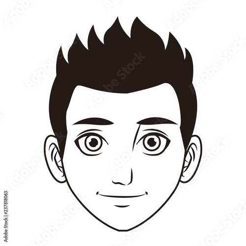 young man face cartoon in black and white