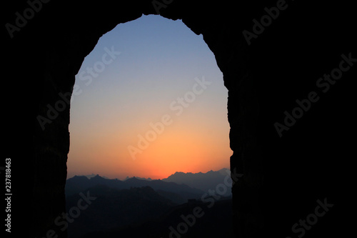 mountain sunrise, frame composition