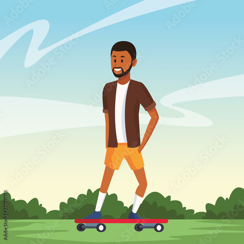 young man ridding cartoon