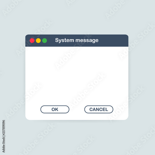 Old School Operating System Message Template. Classic Computer User Interface Element with OK and Cancel Buttons. Vector illustration.