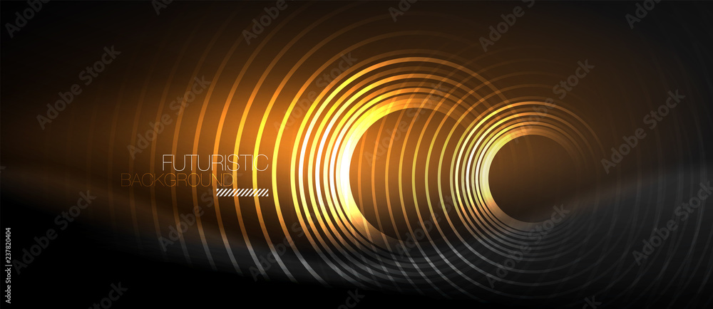 Dark abstract background with glowing neon circles Dark abstract background with glowing neon circles