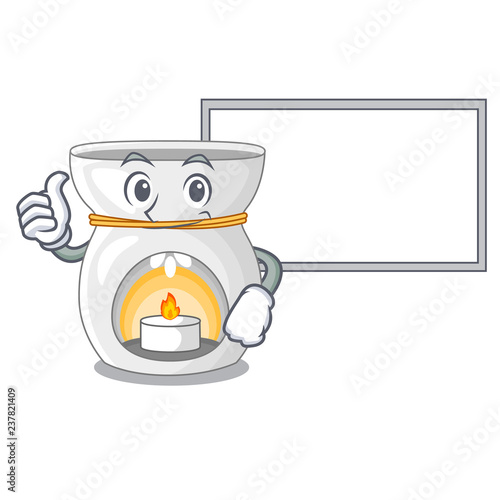 Thumbs up with board aroma lamp in a cartoon versions