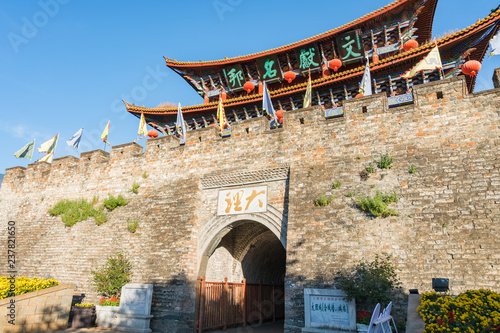 Early morning scenery of Wuhua Building in Dali, Yunnan, China photo