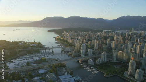 Aerial sunset view Stanley Park Vancouver Canada photo