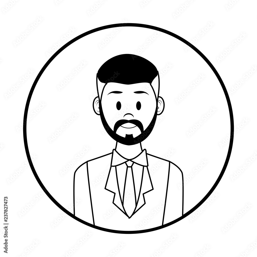 Businessman profile cartoon in black and white