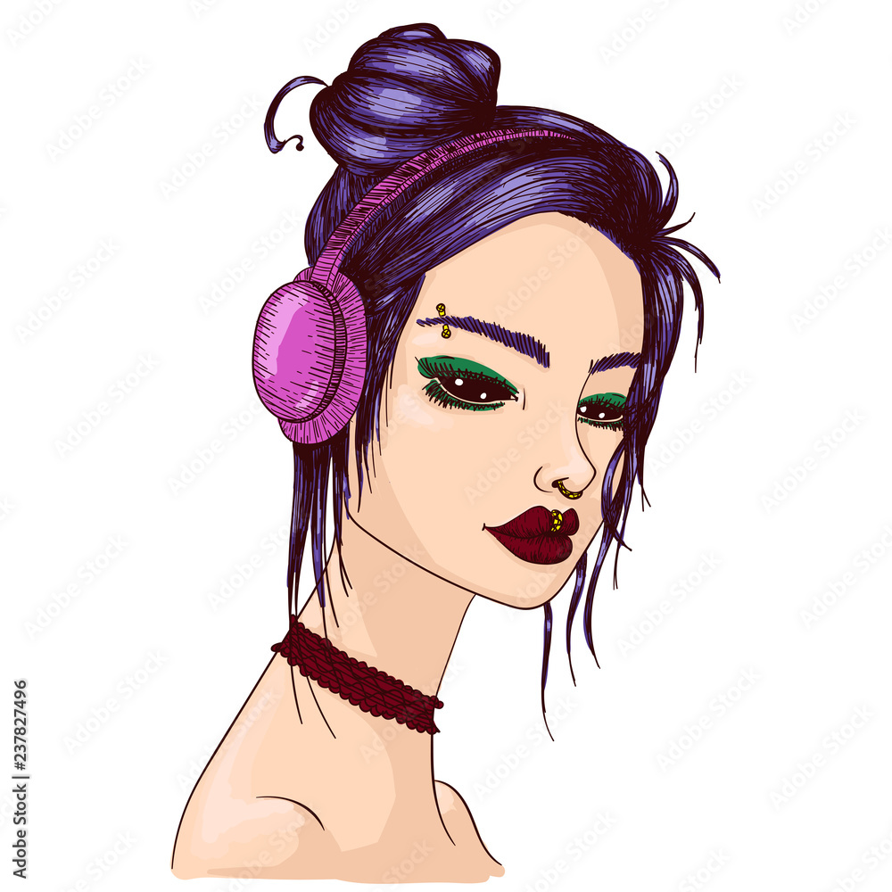 colorful vector suiside girl sketch illustration of gothic girl ...