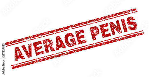 AVERAGE PENIS seal print with grunge texture. Red vector rubber print of AVERAGE PENIS text with scratched texture. Text title is placed between double parallel lines.