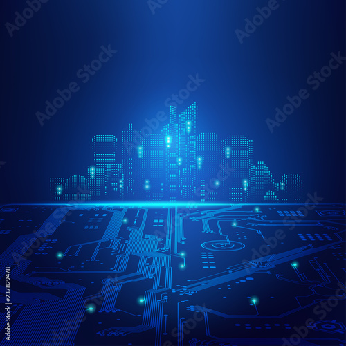 abstract futuristic background; digital building in a matrix style; technological city combined with electronic board