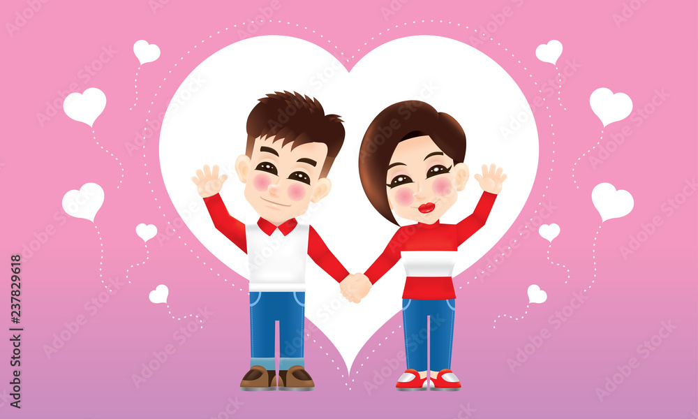 A young oriental couple with winter costume and a love background. A young oriental couple with winter costume and a love background.