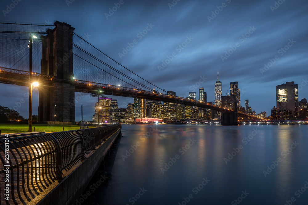 Brooklyn Bridge at a rainy night