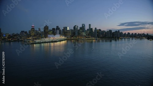 Aerial dusk view Vancouver Harbour British Columbia Canada photo