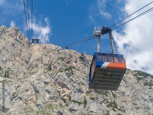 Marmolada, Dolomites, Italy. The first section of the cableway leading to the Marmolada glacier