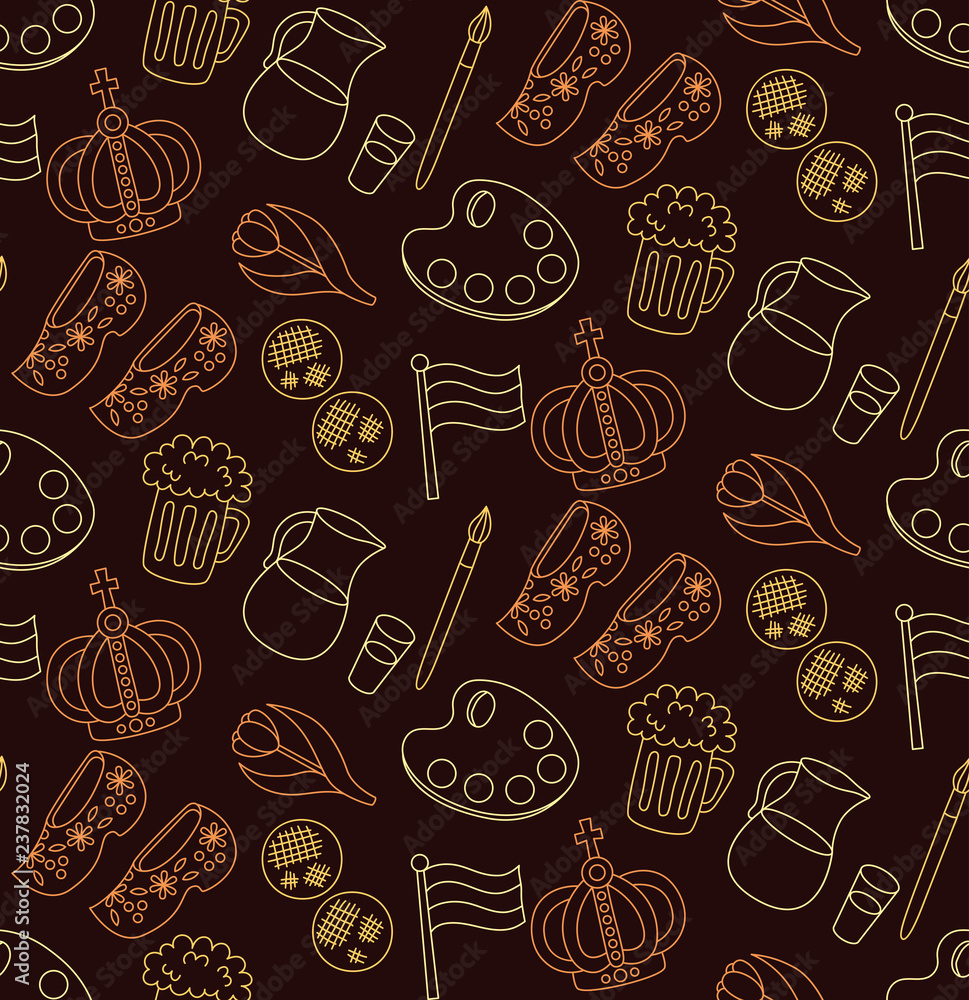 Holland Netherlands doodle icons seamless vector pattern