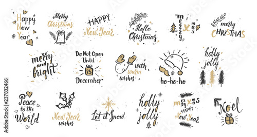 Merry Christmas. Happy New Year wishes and lettering phrases. Vector illustration © annzakharchenko