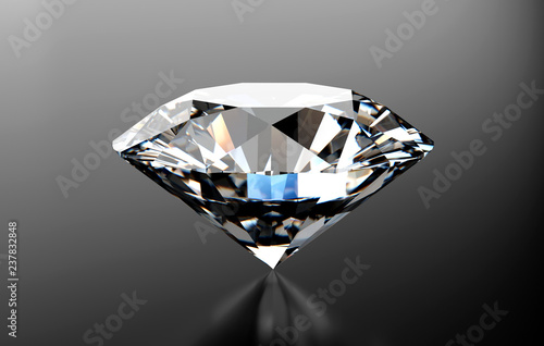 Round Diamond isolated on black Reflection background, 3d illustration.