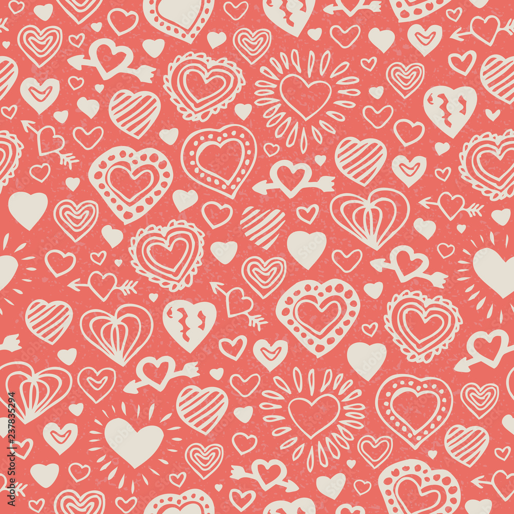 Pink Seamless Pattern with Doddle Hearts Pink Seamless Pattern with Doddle Hearts