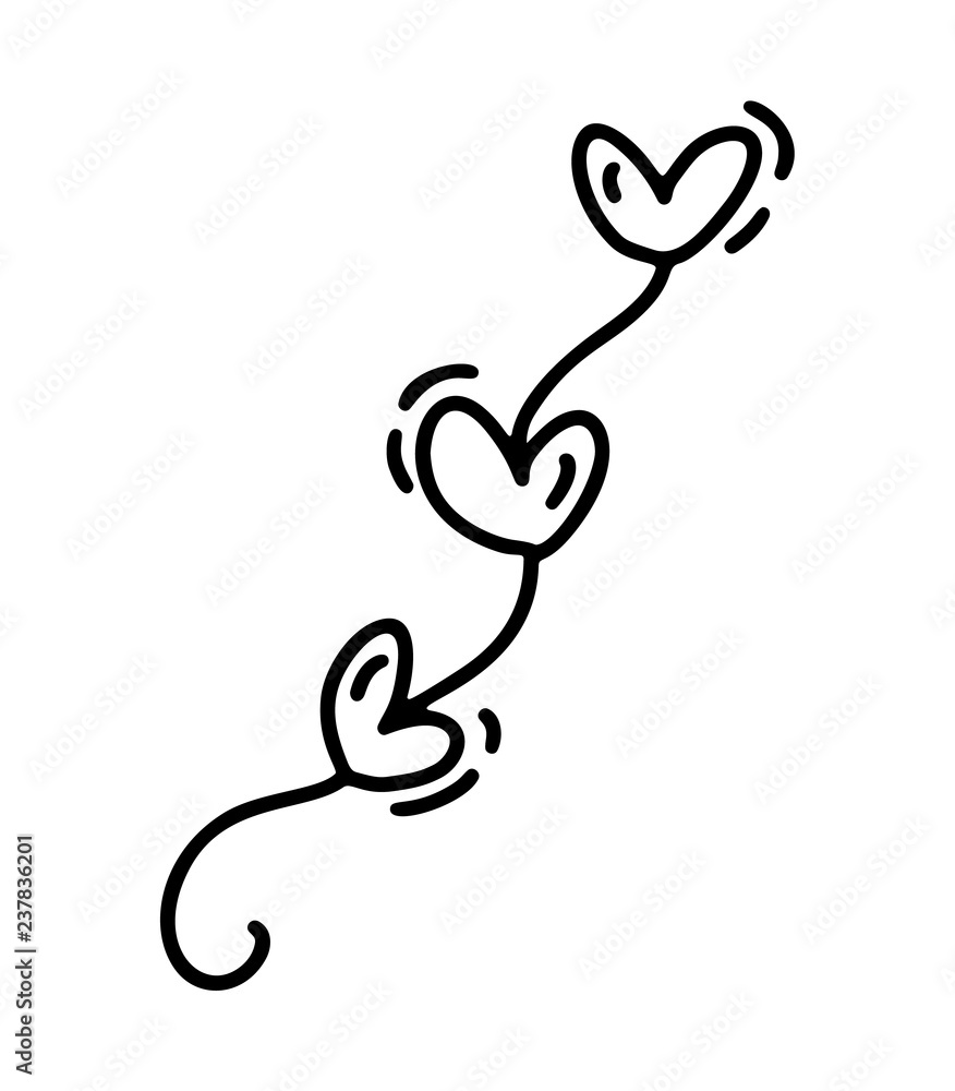 Monoline cute garaland with hearts. Vector Valentines Day Hand Drawn icon. Holiday sketch doodle Design element valentine. love decor for web, wedding and print. Isolated illustration Monoline cute garaland with hearts. Vector Valentines Day Hand Drawn icon. Holiday sketch doodle Design element valentine. love decor for web, wedding and print. Isolated illustration