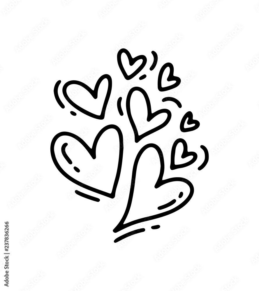 Monoline cute different size hearts. Vector Valentines Day Hand Drawn icon. Holiday sketch doodle Design element valentine. love decor for web, wedding and print. Isolated illustration Monoline cute different size hearts. Vector Valentines Day Hand Drawn icon. Holiday sketch doodle Design element valentine. love decor for web, wedding and print. Isolated illustration