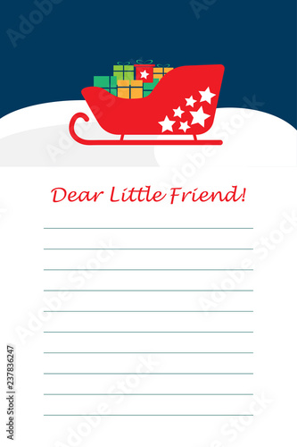 Christmas letter from Santa Claus for children, template layot, fun preschool activity for kids, vector illustration