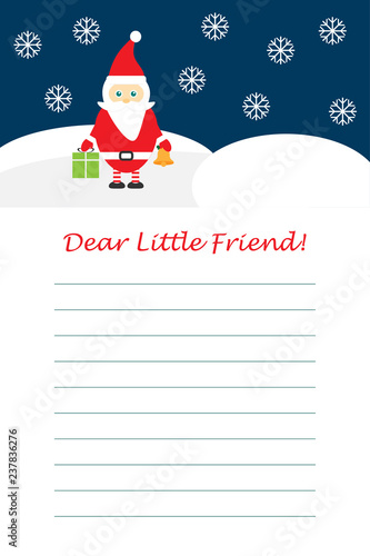 Christmas letter from Santa Claus for children, template layot, fun preschool activity for kids, vector illustration