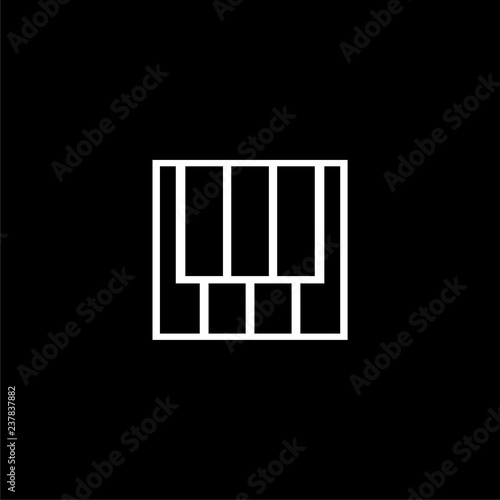 Piano keys flat black and white icon or logo on dark background