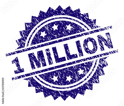 1 MILLION stamp seal watermark with distress style. Blue vector rubber print of 1 MILLION tag with corroded texture.