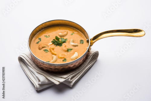 Cashew Curry / Indian kaju masala served in a bowl or pan. selective focus