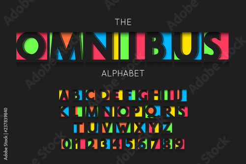 Omnibus font and alphabet vector numbers and letters for bright design