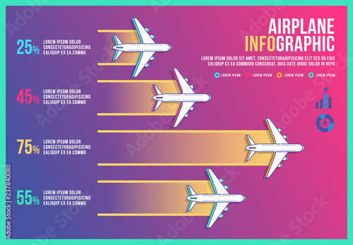 Infographic airplane design vector, graph diagram icon transport, banner background modern, timeline business airplane.