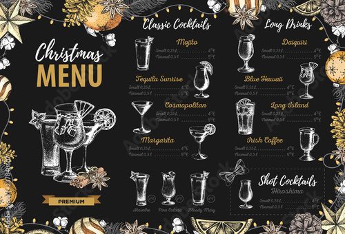 Hand drawing Christmas holiday menu design. Restaurant menu