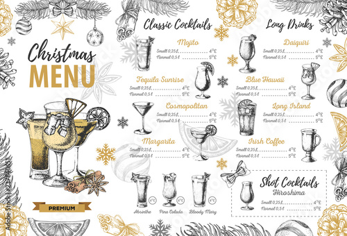 Hand drawing Christmas holiday menu design. Restaurant menu