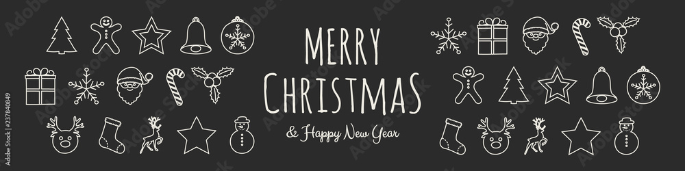 Christmas greeting card with hand drawn ornaments. Vector. Christmas greeting card with hand drawn ornaments. Vector.