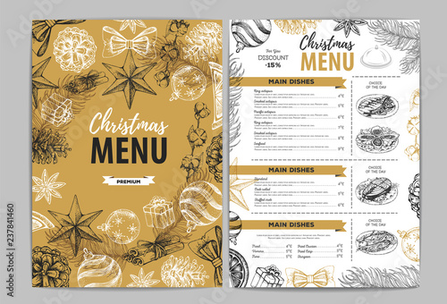 Hand drawing Christmas holiday menu design. Restaurant menu