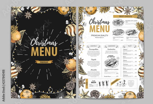 Hand drawing Christmas holiday menu design. Restaurant menu