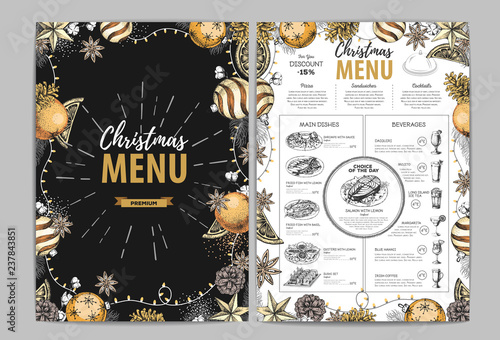 Hand drawing Christmas holiday menu design. Restaurant menu