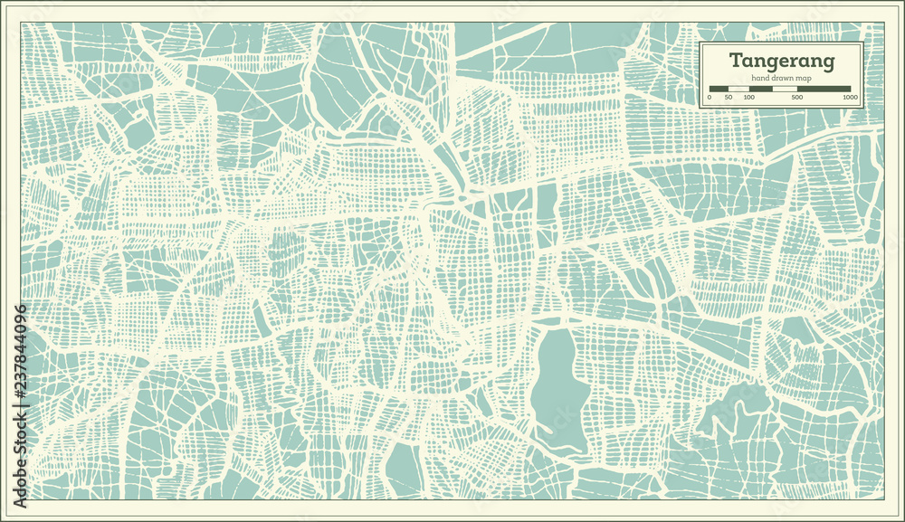 Fototapeta premium Tangerang Indonesia City Map in Retro Style. Outline Map.