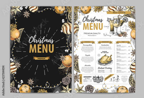 Hand drawing Christmas holiday menu design. Restaurant menu