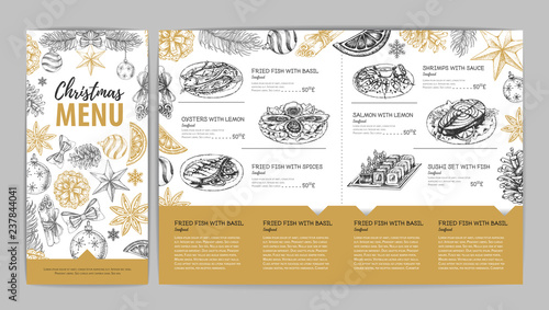 Hand drawing Christmas holiday menu design. Restaurant menu